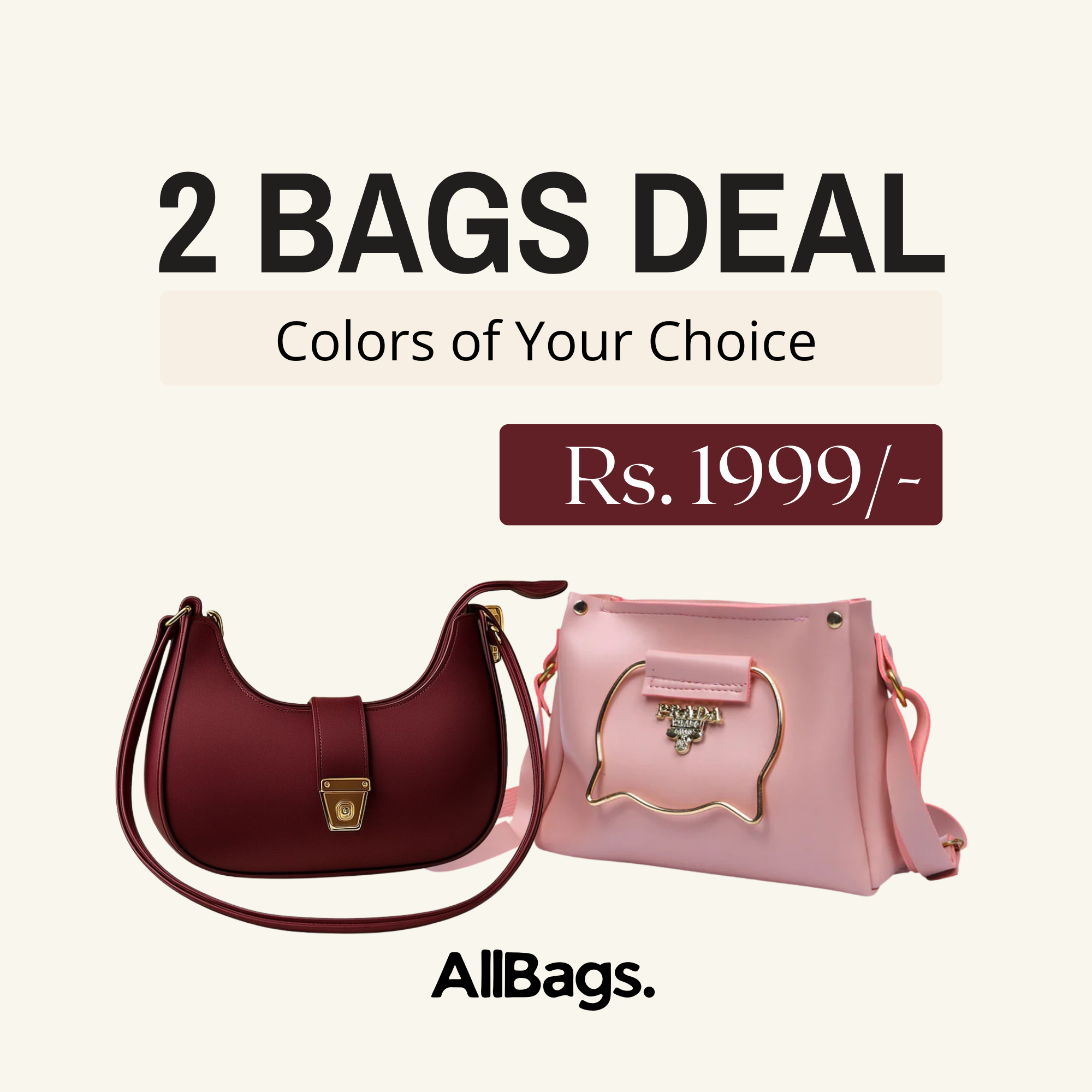 2 Bags Deal - Cat Handle Bag + Half Moon Crescent Bag