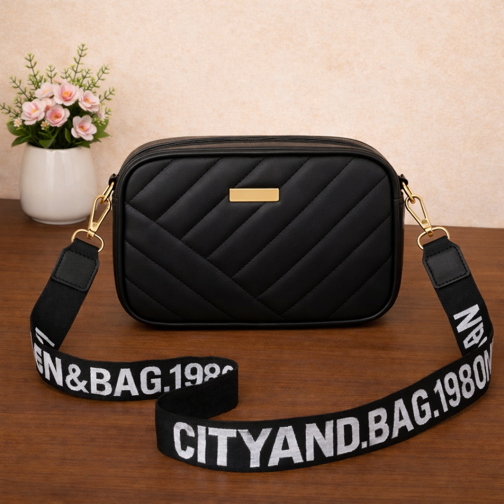Black Chic Chevron Crossbody Vanity Bag