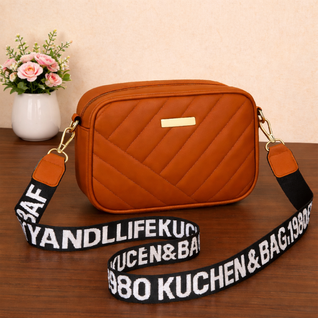 Brown Chic Chevron Crossbody Vanity Bag