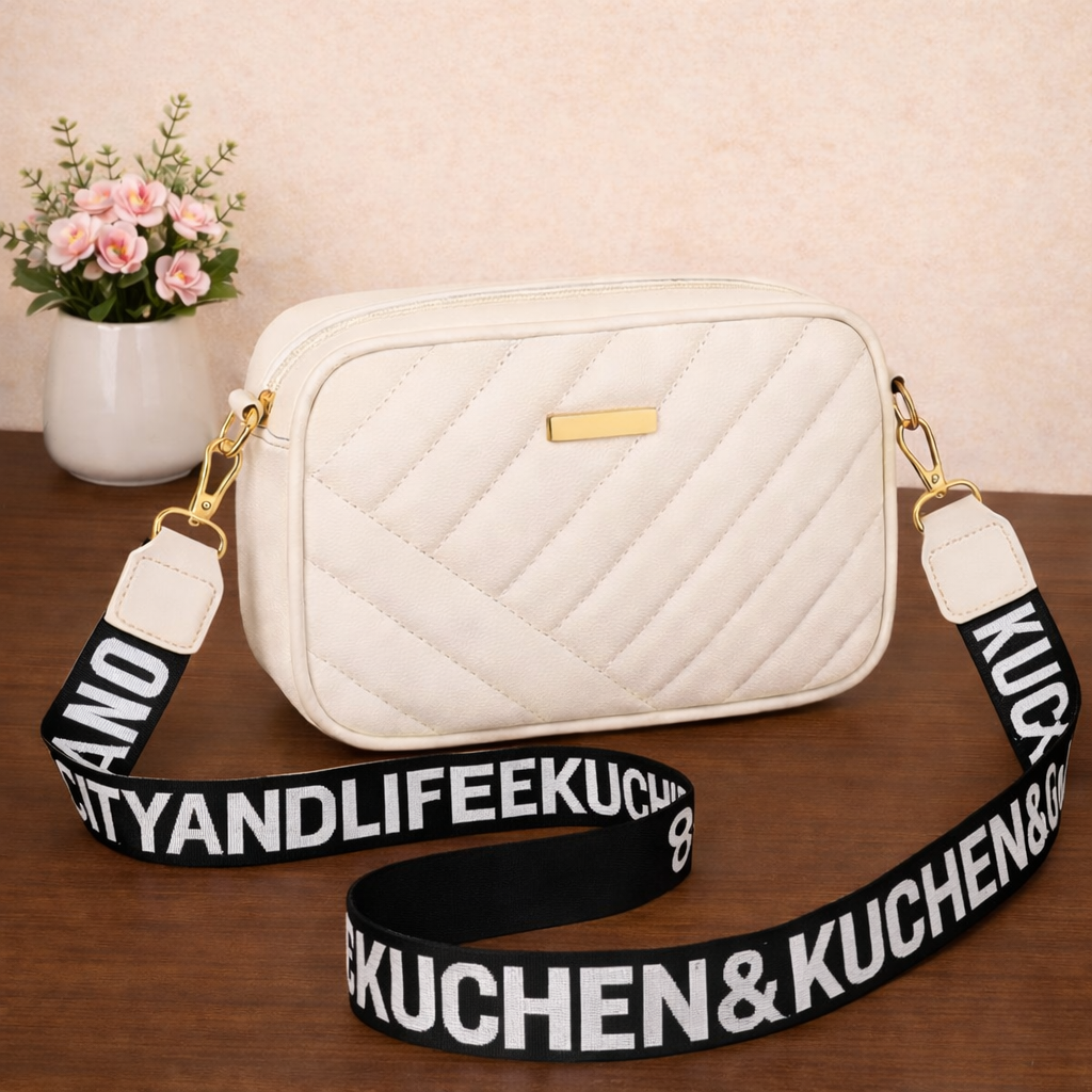 White Chic Chevron Crossbody Vanity Bag